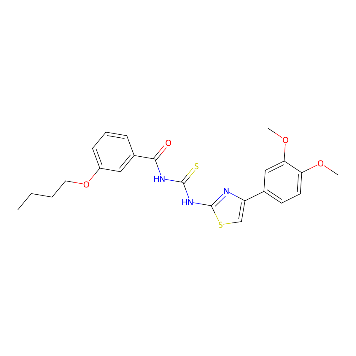 3-butoxy-N-[[4-(3,4-dimethoxyphenyl)-1,3-thiazol-2-yl]carbamothioyl]benzamide molecular structure, CAS 433707-53-0