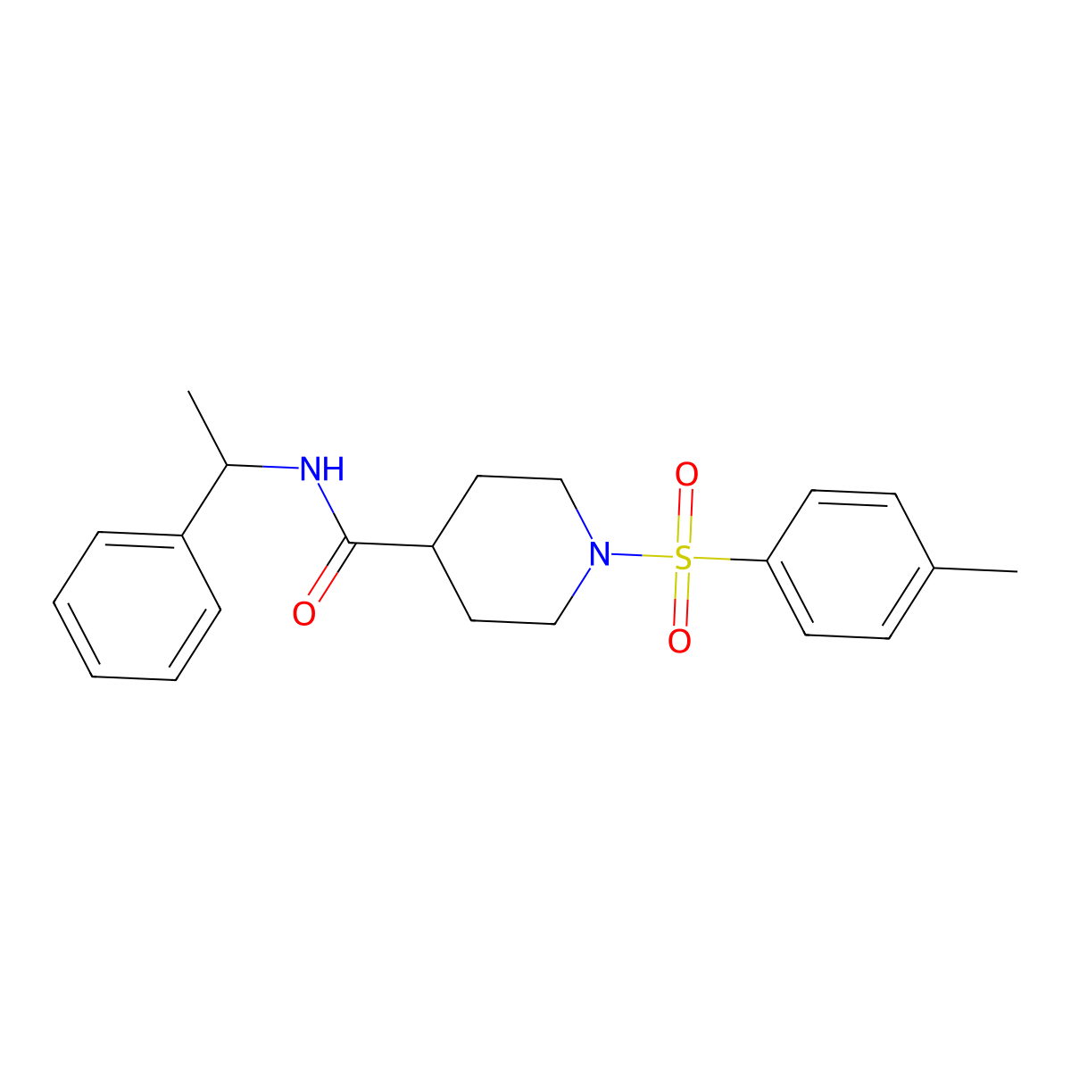 1-(4-methylphenyl)sulfonyl-N-(1-phenylethyl)piperidine-4-carboxamide molecular structure, CAS 433707-54-1