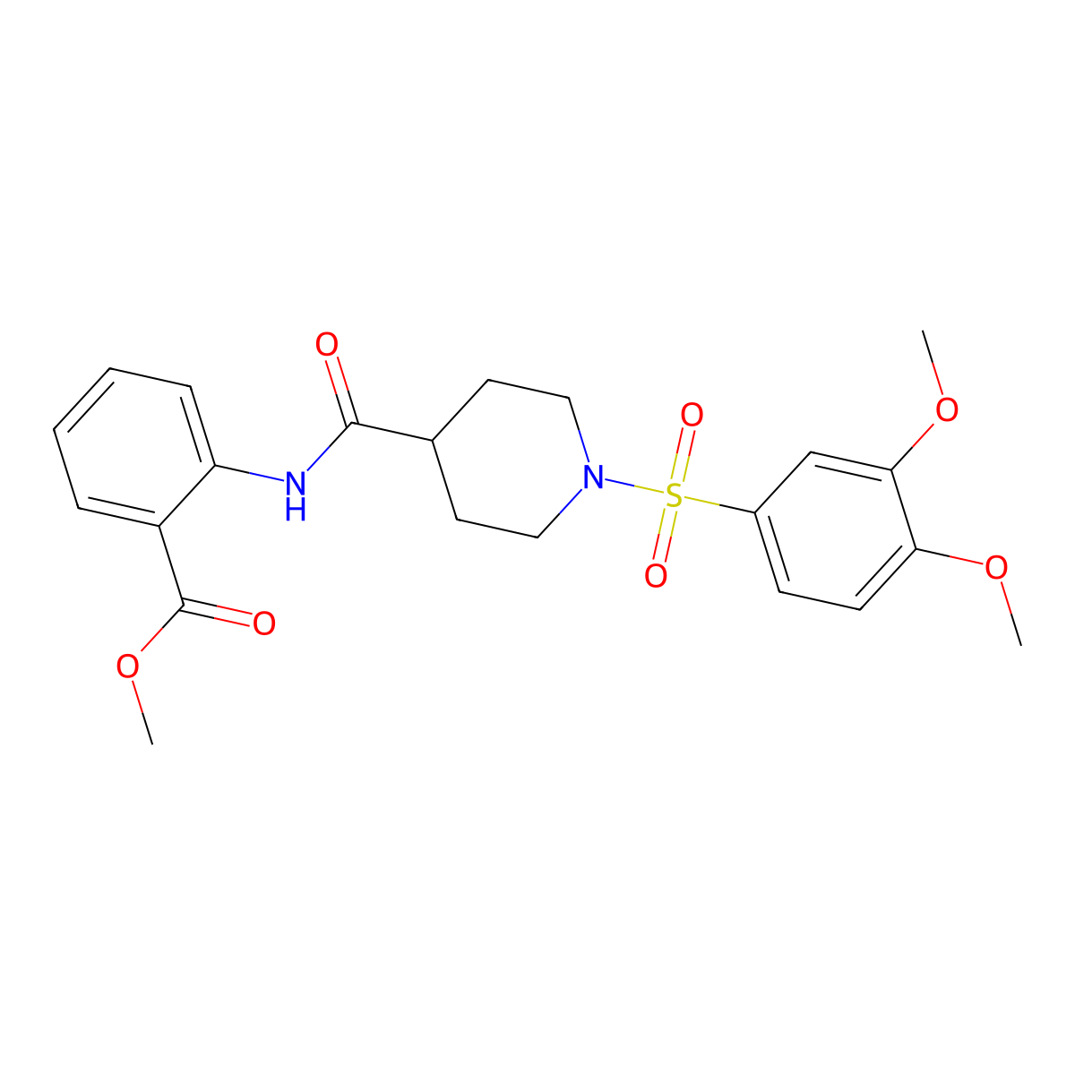 Methyl 2-[({1-[(3,4-dimethoxyphenyl)sulfonyl]piperidin-4-yl}carbonyl)amino]benzoate molecular structure, CAS 433707-63-2