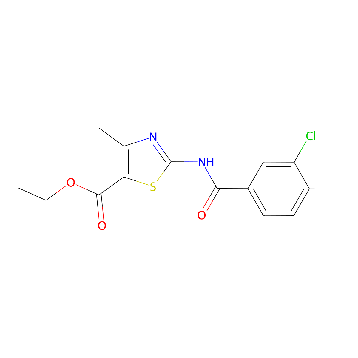 Ethyl 2-{[(3-chloro-4-methylphenyl)carbonyl]amino}-4-methyl-1,3-thiazole-5-carboxylate molecular structure, CAS 433707-64-3