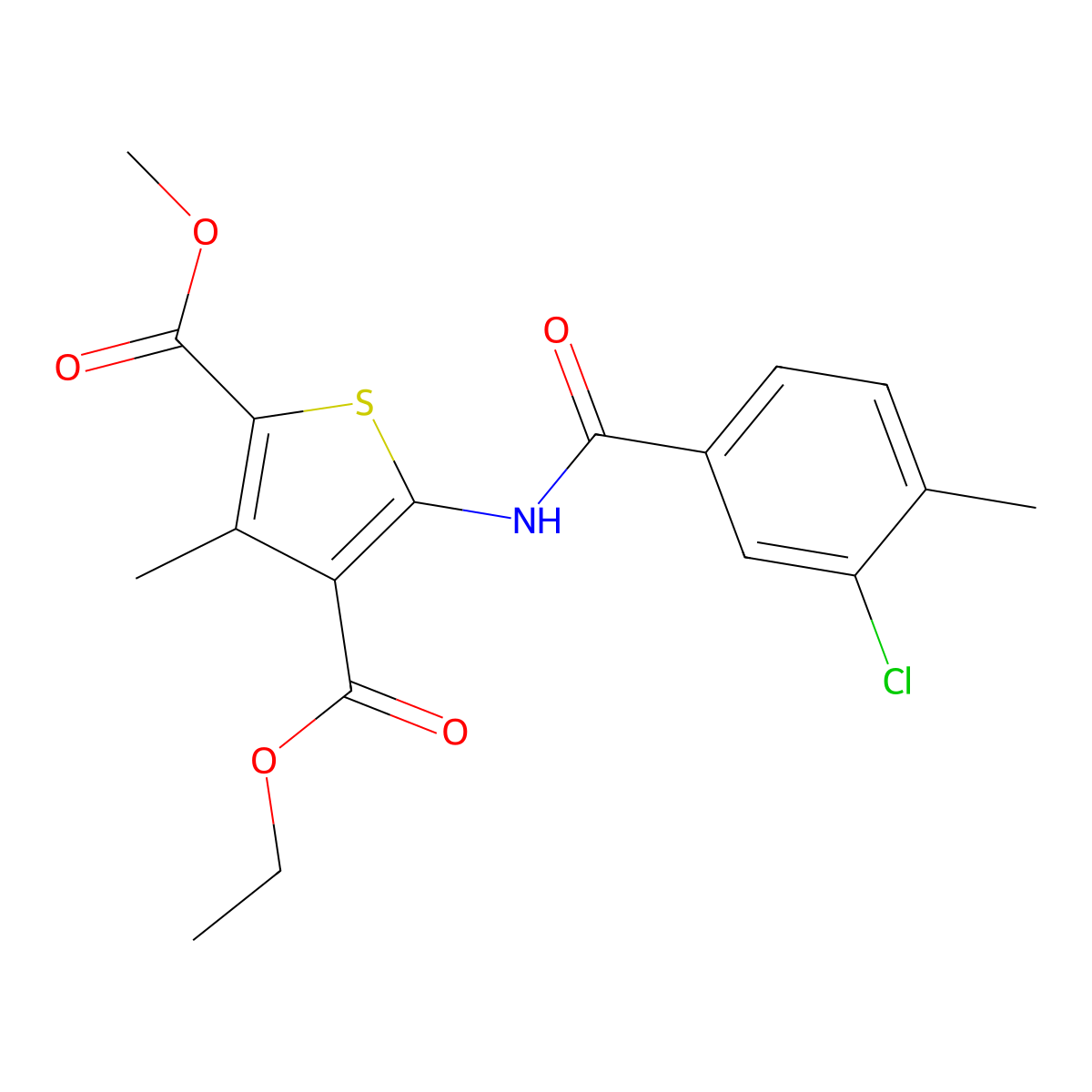 4-Ethyl 2-methyl 5-{[(3-chloro-4-methylphenyl)carbonyl]amino}-3-methylthiophene-2,4-dicarboxylate molecular structure, CAS 433707-69-8