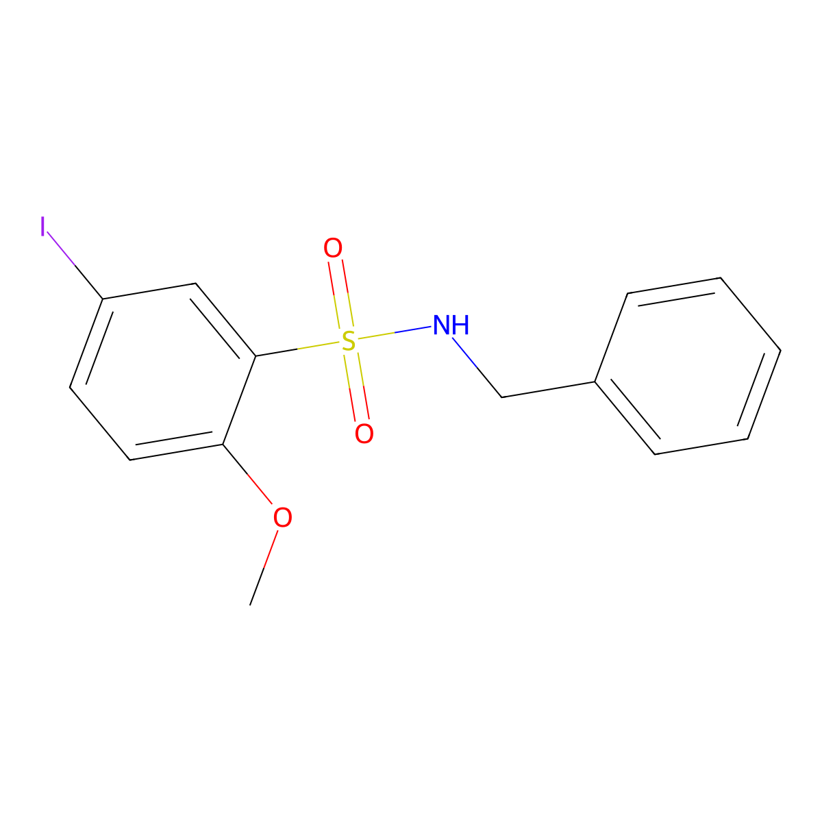 N-benzyl-5-iodo-2-methoxybenzenesulfonamide molecular structure, CAS 433708-04-4