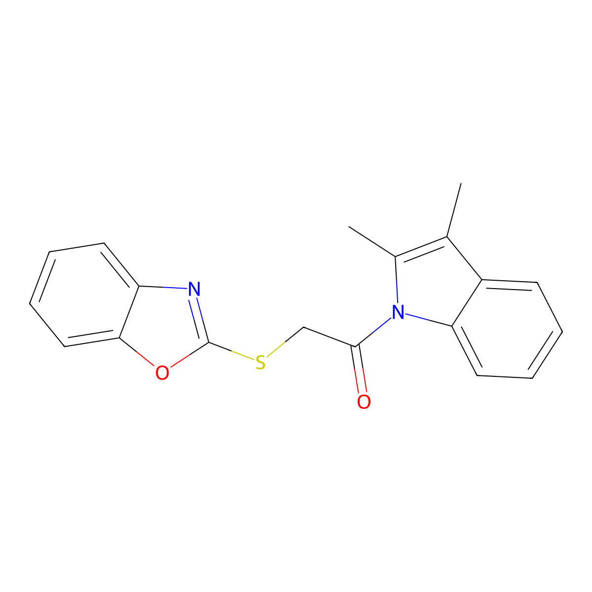 2-(Benzooxazol-2-ylsulfanyl)-1-(2,3-dimethyl-indol-1-yl)-ethanone molecular structure, CAS 433708-05-5