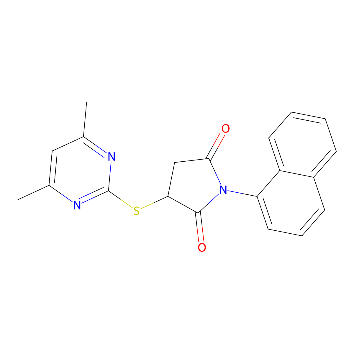 3-[(4,6-Dimethylpyrimidin-2-yl)sulfanyl]-1-(naphthalen-1-yl)pyrrolidine-2,5-dione molecular structure, CAS 433708-17-9