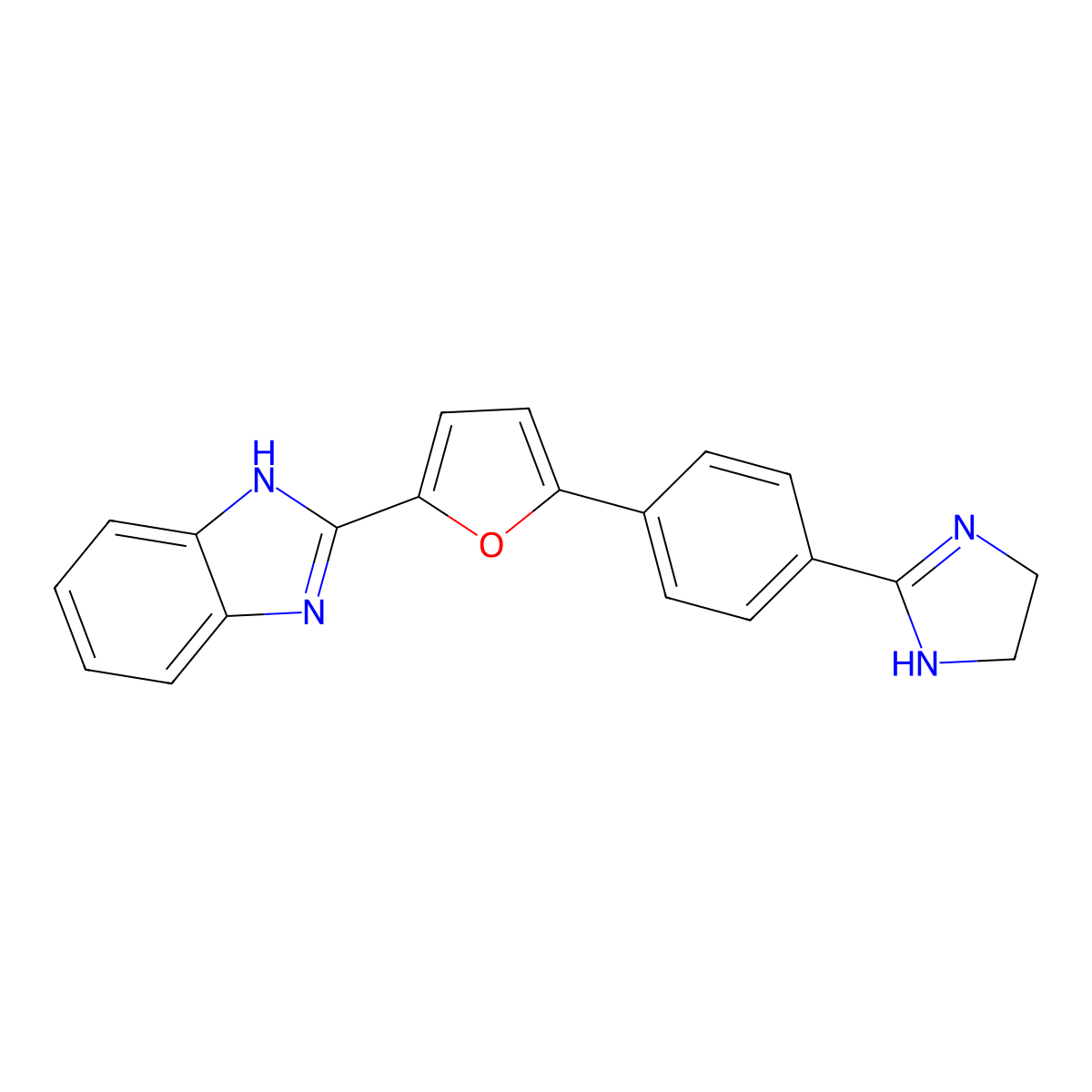 2-[5-[4-(4,5-dihydro-1H-imidazol-2-yl)phenyl]furan-2-yl]-1H-benzimidazole molecular structure, CAS 433735-90-1
