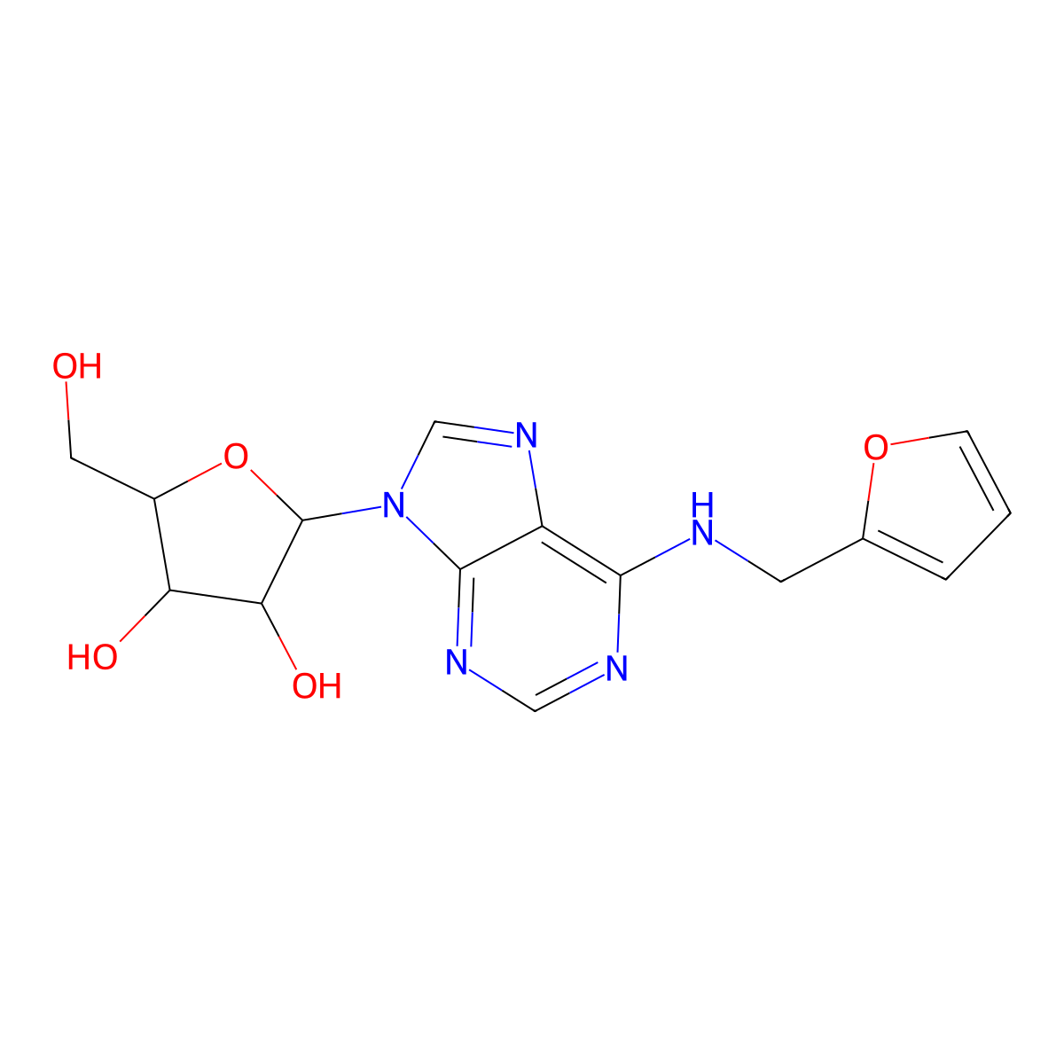 Kinetin riboside molecular structure, CAS 4338-47-0