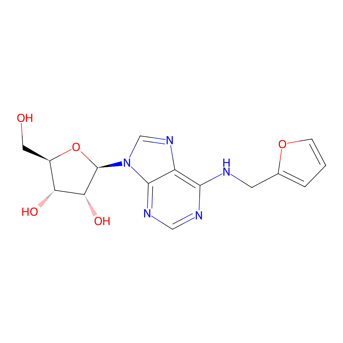 Kinetin riboside molecular structure, CAS 4338-47-0