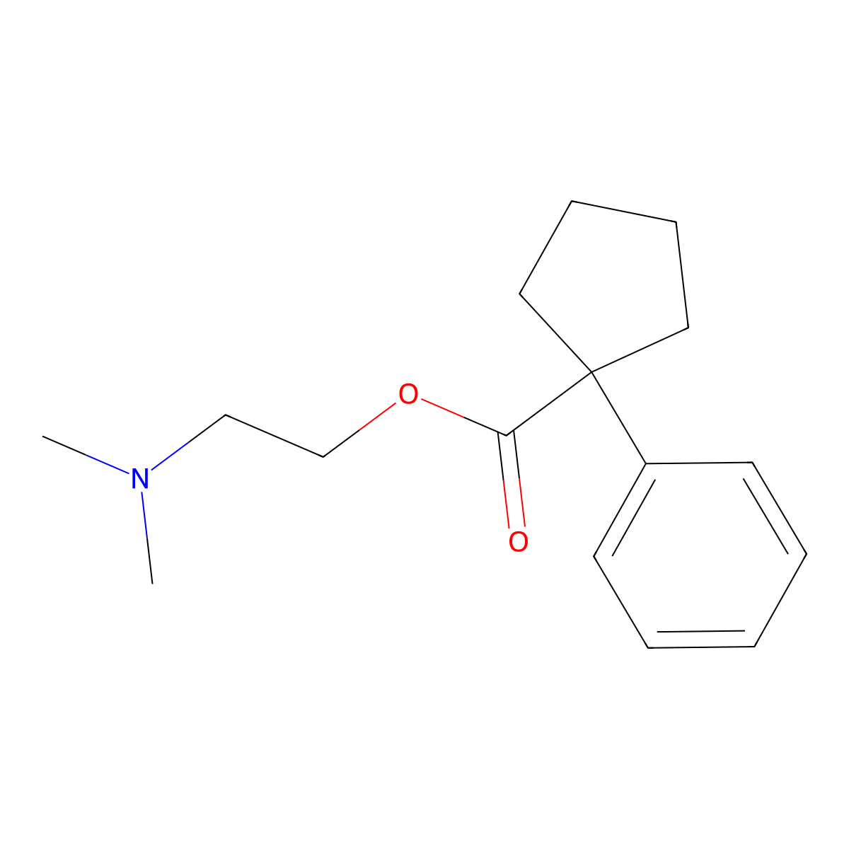 Cyclopentanecarboxylic acid, 1-phenyl-, 2-(dimethylamino)ethyl ester molecular structure, CAS 4339-96-2