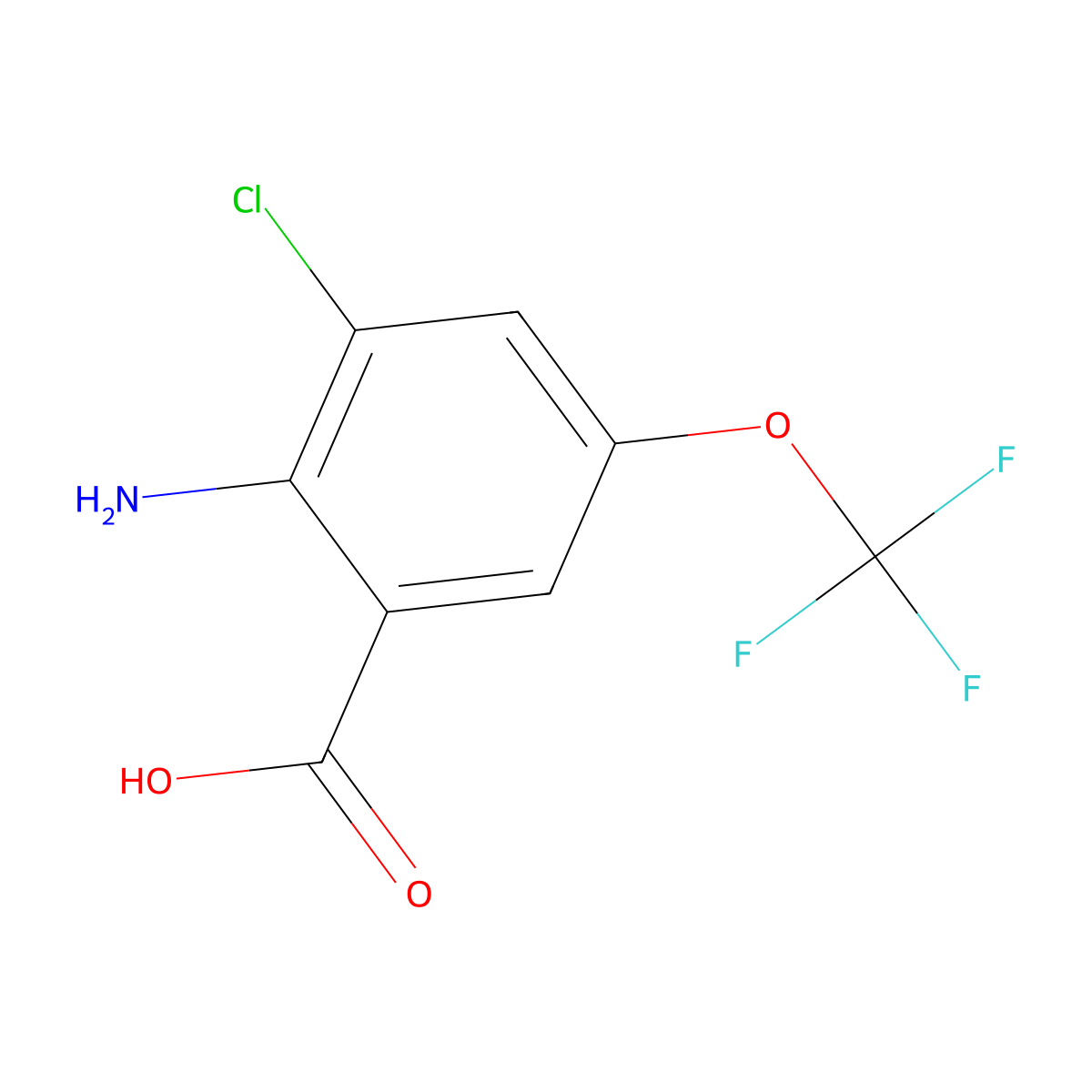 2-Amino-3-chloro-5-(trifluoromethoxy)benzoic acid molecular structure, CAS 433938-46-6