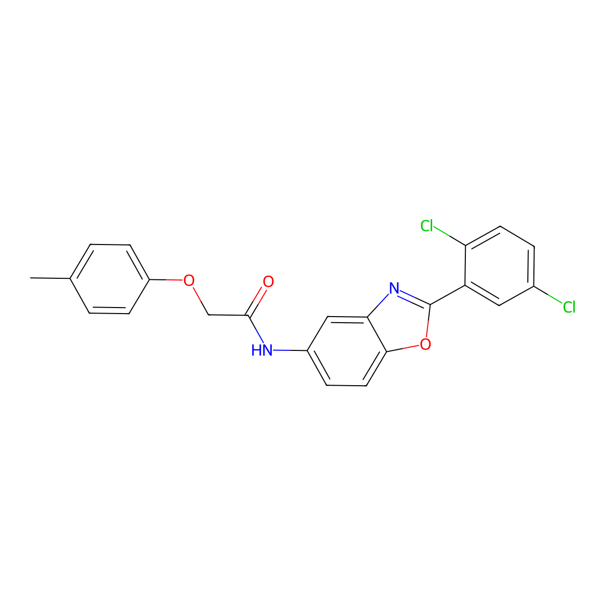 N-[2-(2,5-dichlorophenyl)-1,3-benzoxazol-5-yl]-2-(4-methylphenoxy)acetamide molecular structure, CAS 433941-28-7