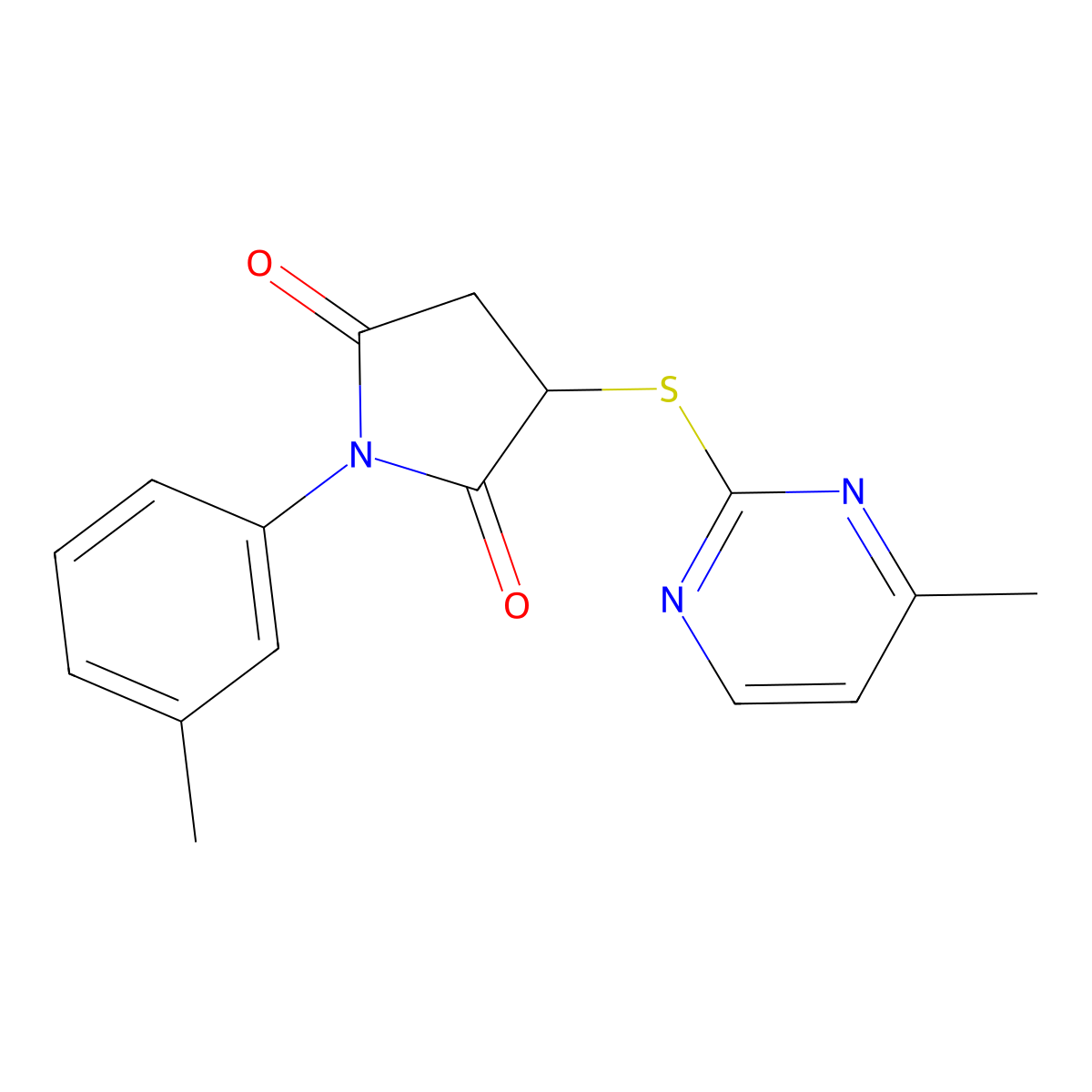 3-(4-Methyl-pyrimidin-2-ylsulfanyl)-1-m-tolyl-pyrrolidine-2,5-dione molecular structure, CAS 433941-51-6
