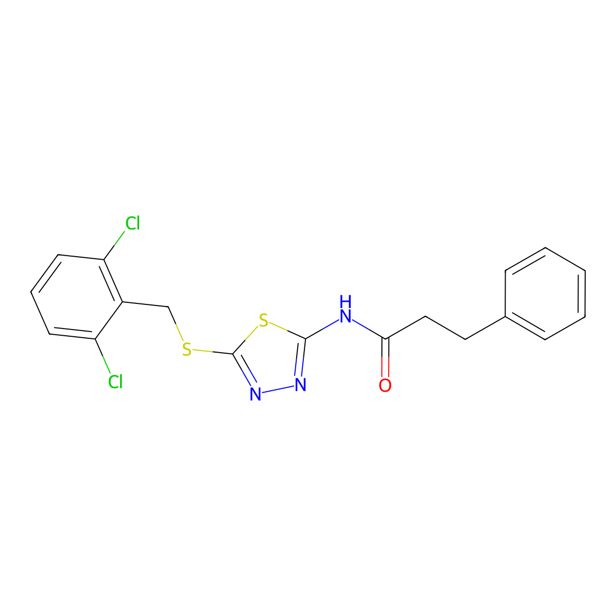 N-{5-[(2,6-dichlorobenzyl)sulfanyl]-1,3,4-thiadiazol-2-yl}-3-phenylpropanamide molecular structure, CAS 433942-07-5