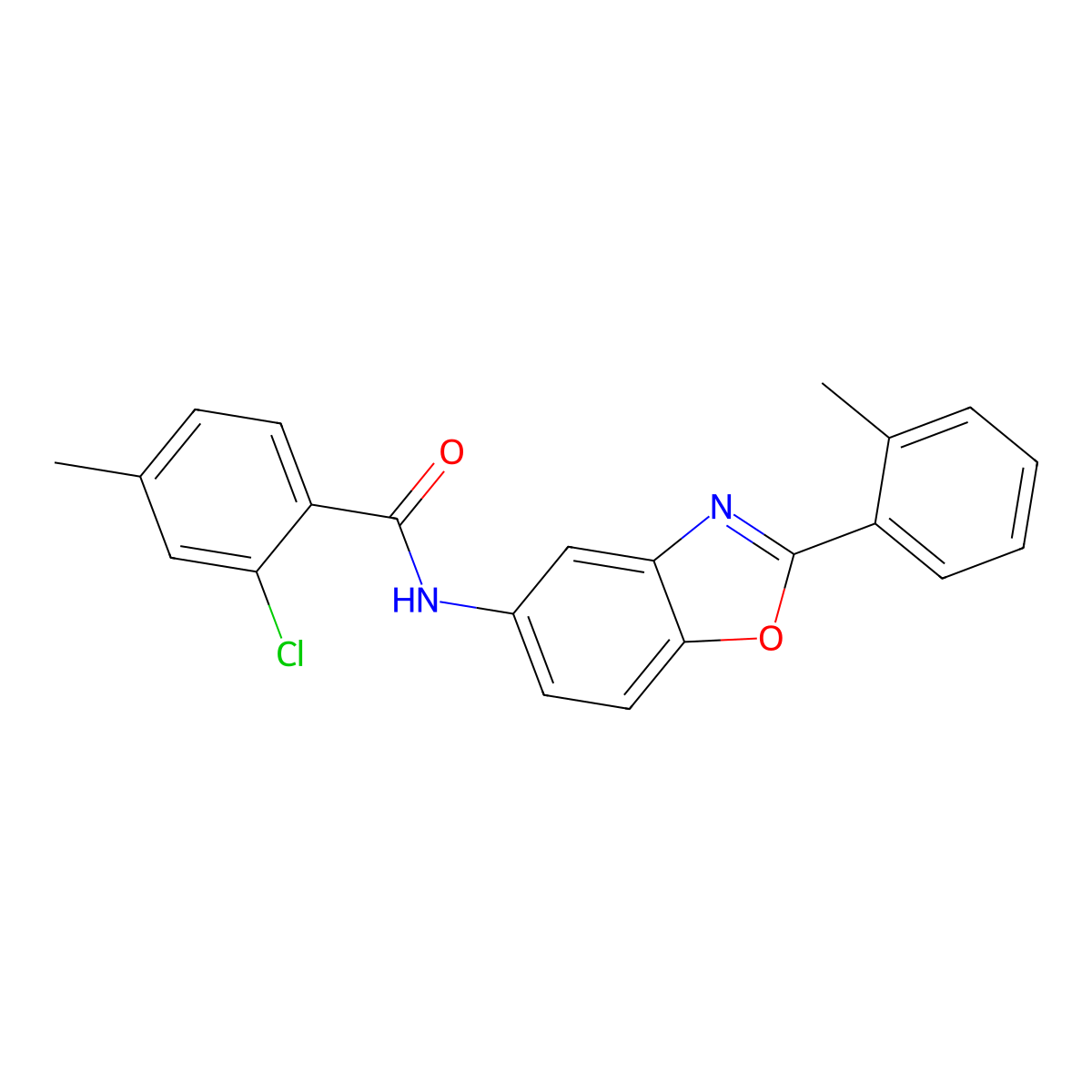 2-chloro-4-methyl-N-[2-(2-methylphenyl)-1,3-benzoxazol-5-yl]benzamide molecular structure, CAS 433942-09-7
