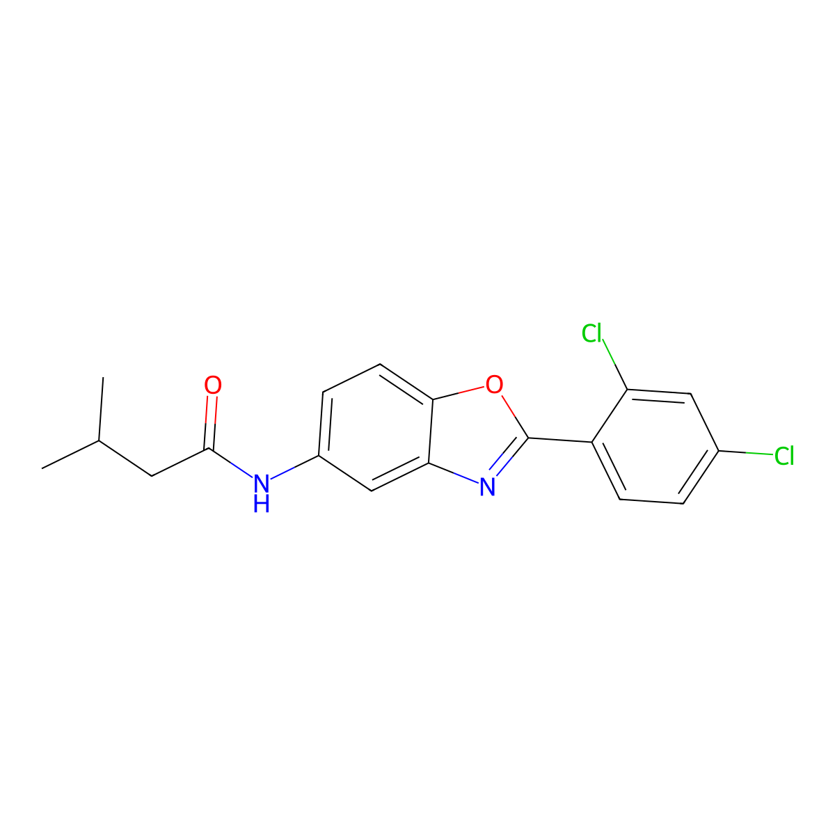 N-[2-(2,4-dichlorophenyl)-1,3-benzoxazol-5-yl]-3-methylbutanamide molecular structure, CAS 433942-26-8