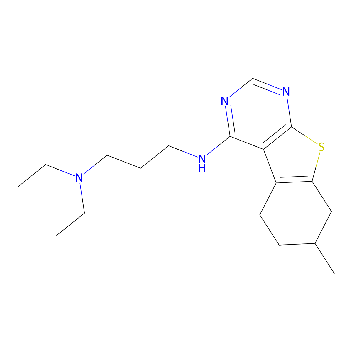 N',N'-diethyl-N-(7-methyl-5,6,7,8-tetrahydro-[1]benzothiolo[2,3-d]pyrimidin-4-yl)propane-1,3-diamine molecular structure, CAS 433942-30-4