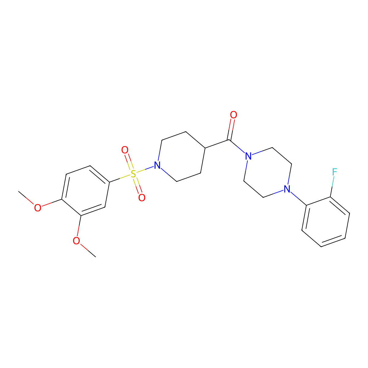 {1-[(3,4-Dimethoxyphenyl)sulfonyl]piperidin-4-yl}[4-(2-fluorophenyl)piperazin-1-yl]methanone molecular structure, CAS 433942-32-6