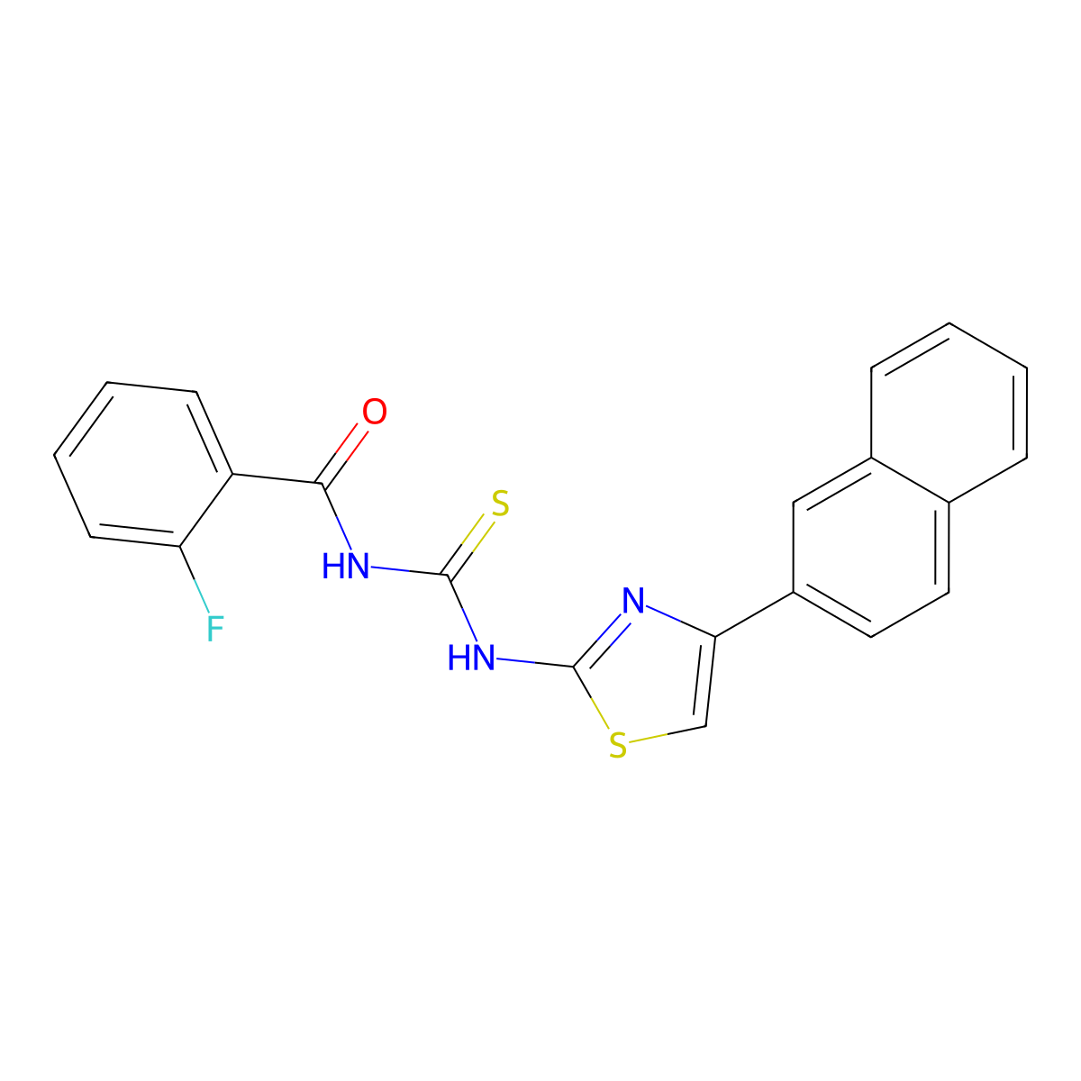 2-fluoro-N-[(4-naphthalen-2-yl-1,3-thiazol-2-yl)carbamothioyl]benzamide molecular structure, CAS 433942-48-4