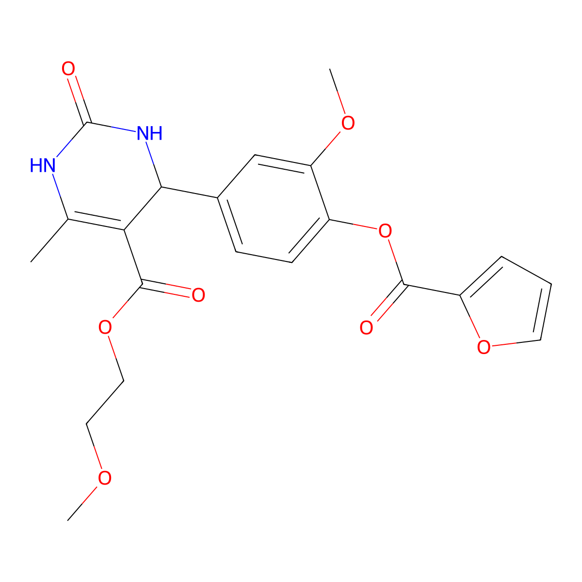 2-Methoxyethyl 4-[4-(furan-2-carbonyloxy)-3-methoxyphenyl]-6-methyl-2-oxo-1,2,3,4-tetrahydropyrimidine-5-carboxylate molecular structure, CAS 433942-54-2