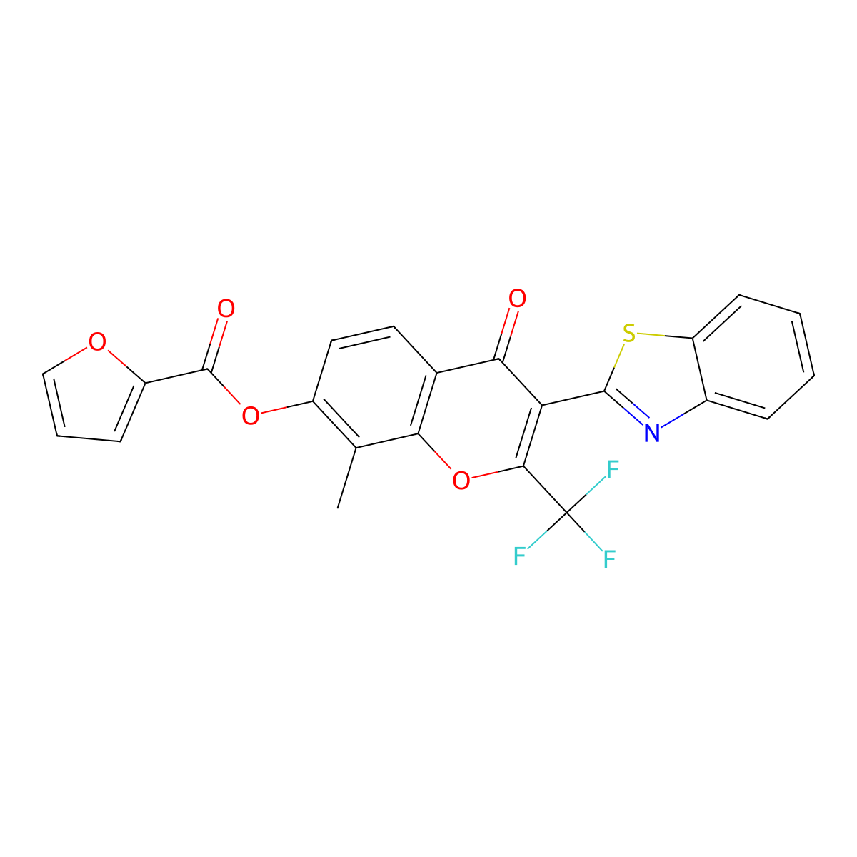 3-(benzo[d]thiazol-2-yl)-8-methyl-4-oxo-2-(trifluoromethyl)-4H-chromen-7-yl furan-2-carboxylate molecular structure, CAS 433942-74-6