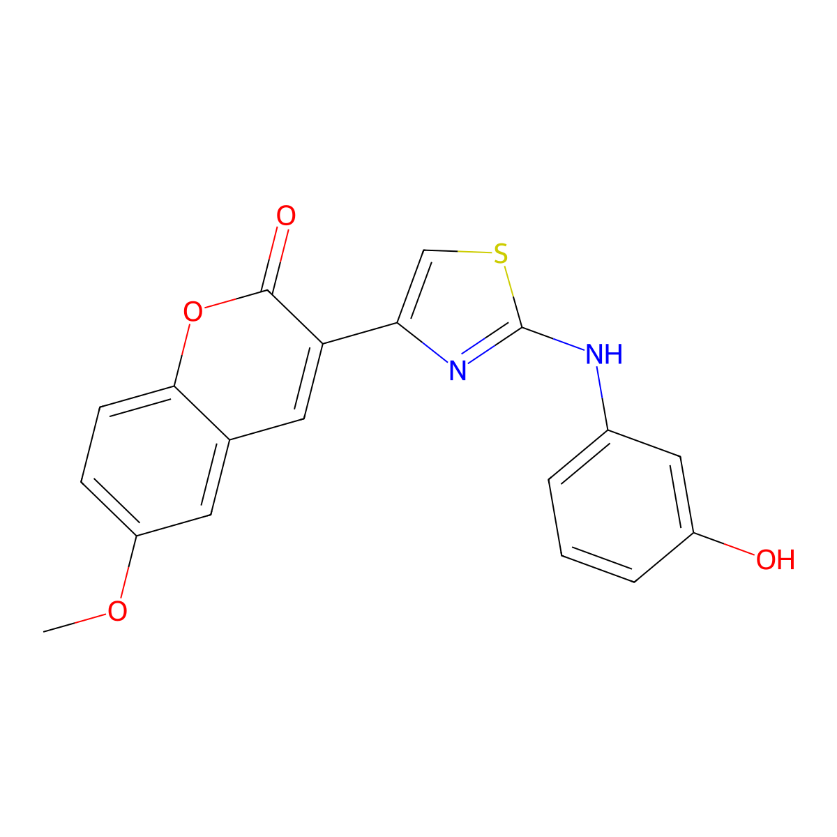 3-{2-[(3-hydroxyphenyl)amino]-1,3-thiazol-4-yl}-6-methoxy-2H-chromen-2-one molecular structure, CAS 433942-79-1