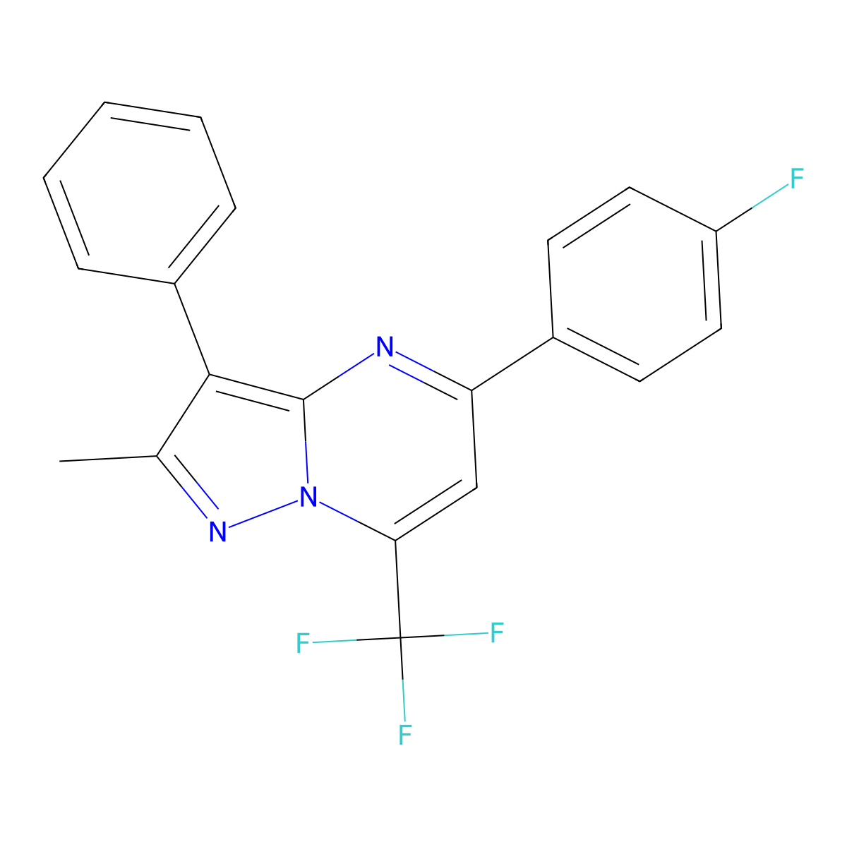 5-(4-Fluorophenyl)-2-methyl-3-phenyl-7-(trifluoromethyl)pyrazolo[1,5-a]pyrimidine molecular structure, CAS 433942-88-2