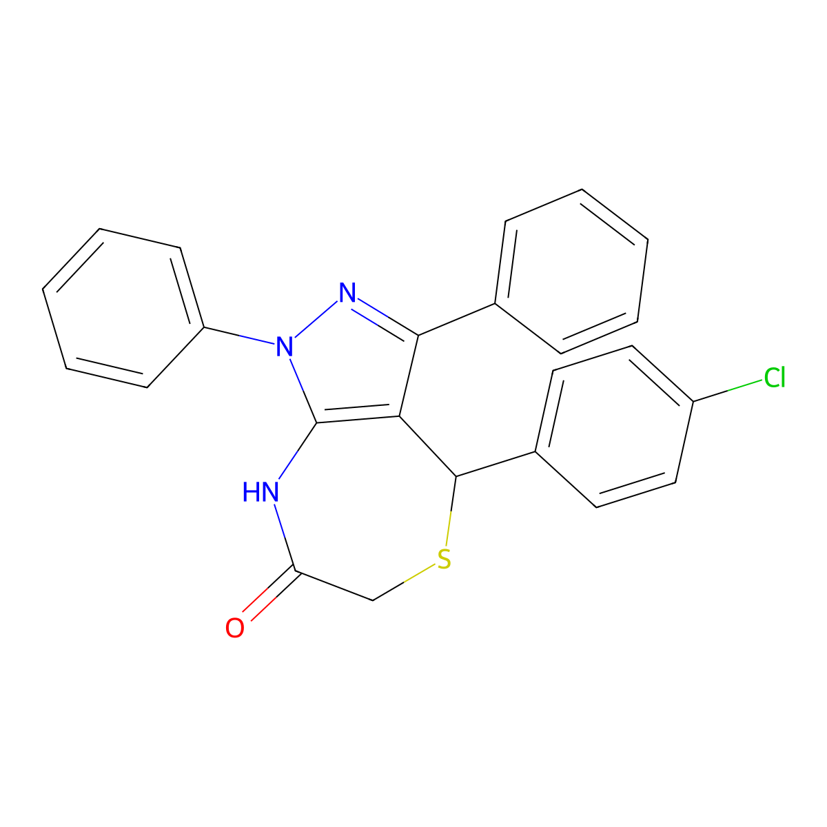 4-(4-chlorophenyl)-1,3-diphenyl-4,8-dihydro-1H-pyrazolo[3,4-e][1,4]thiazepin-7(6H)-one molecular structure, CAS 433943-12-5