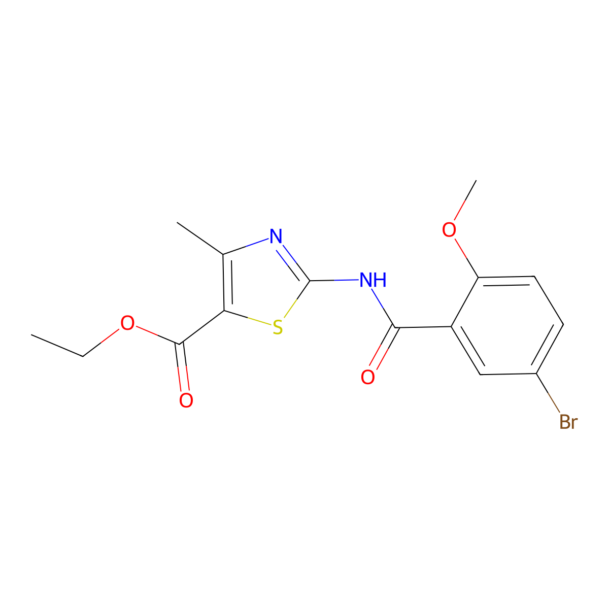 Ethyl 2-{[(5-bromo-2-methoxyphenyl)carbonyl]amino}-4-methyl-1,3-thiazole-5-carboxylate molecular structure, CAS 433943-18-1