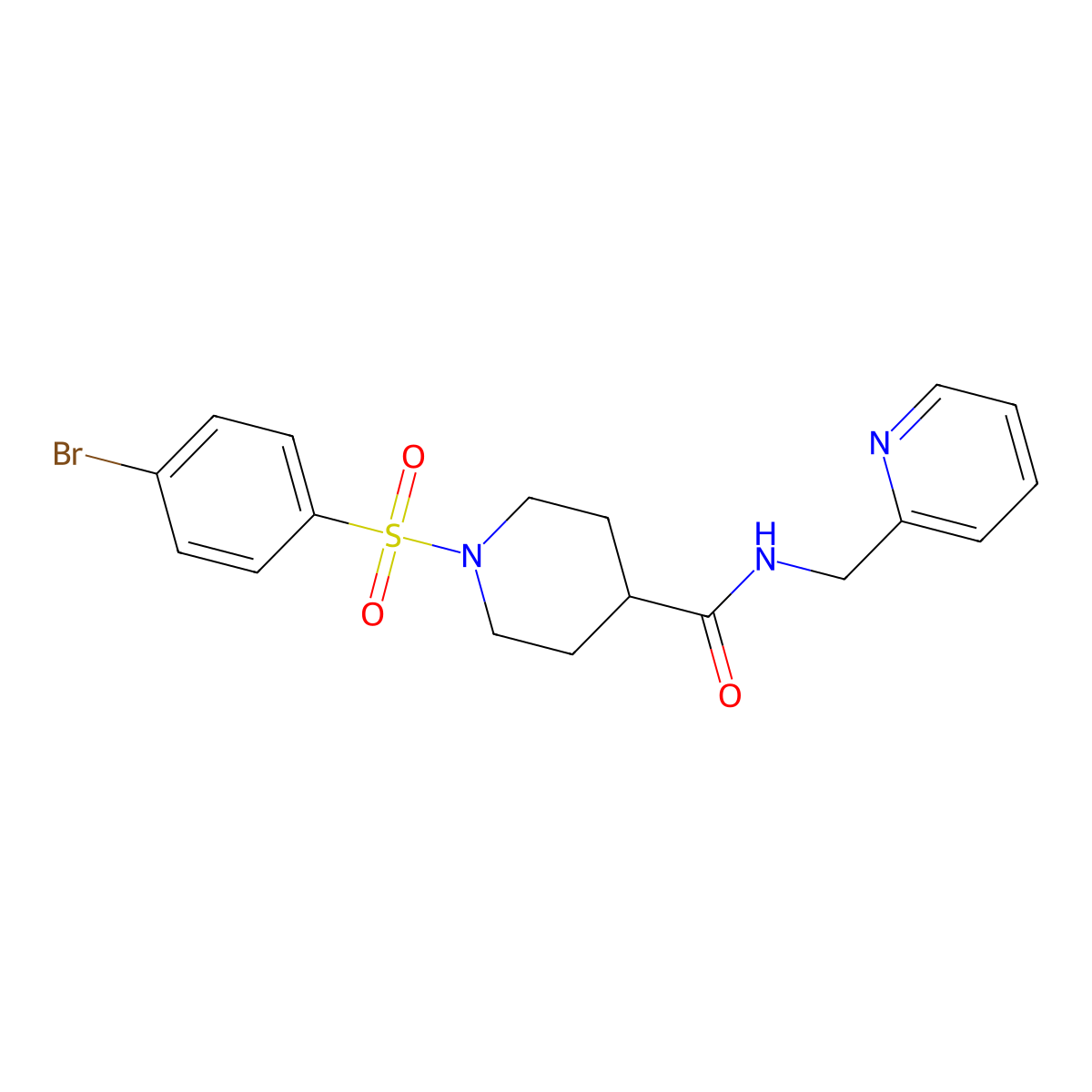 1-(4-bromophenyl)sulfonyl-N-(pyridin-2-ylmethyl)piperidine-4-carboxamide molecular structure, CAS 433943-39-6