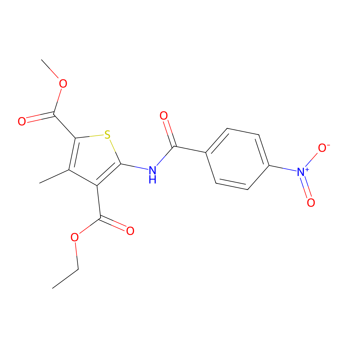 4-O-ethyl 2-O-methyl 3-methyl-5-[(4-nitrobenzoyl)amino]thiophene-2,4-dicarboxylate molecular structure, CAS 433943-52-3