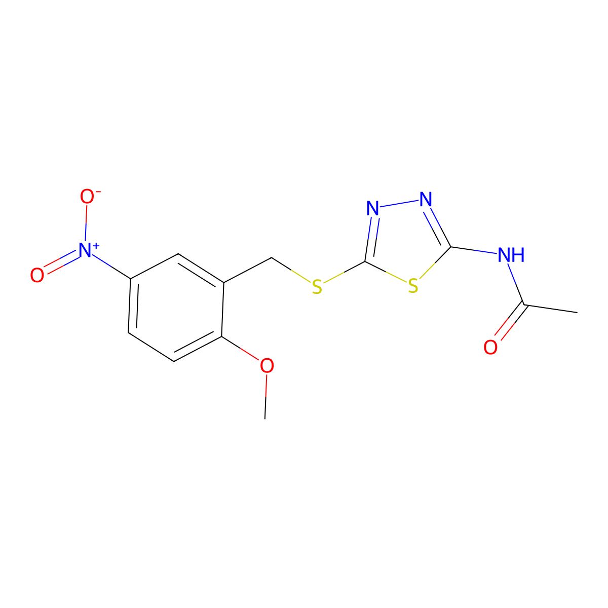 N-[5-[(2-methoxy-5-nitrophenyl)methylsulfanyl]-1,3,4-thiadiazol-2-yl]acetamide molecular structure, CAS 433943-63-6