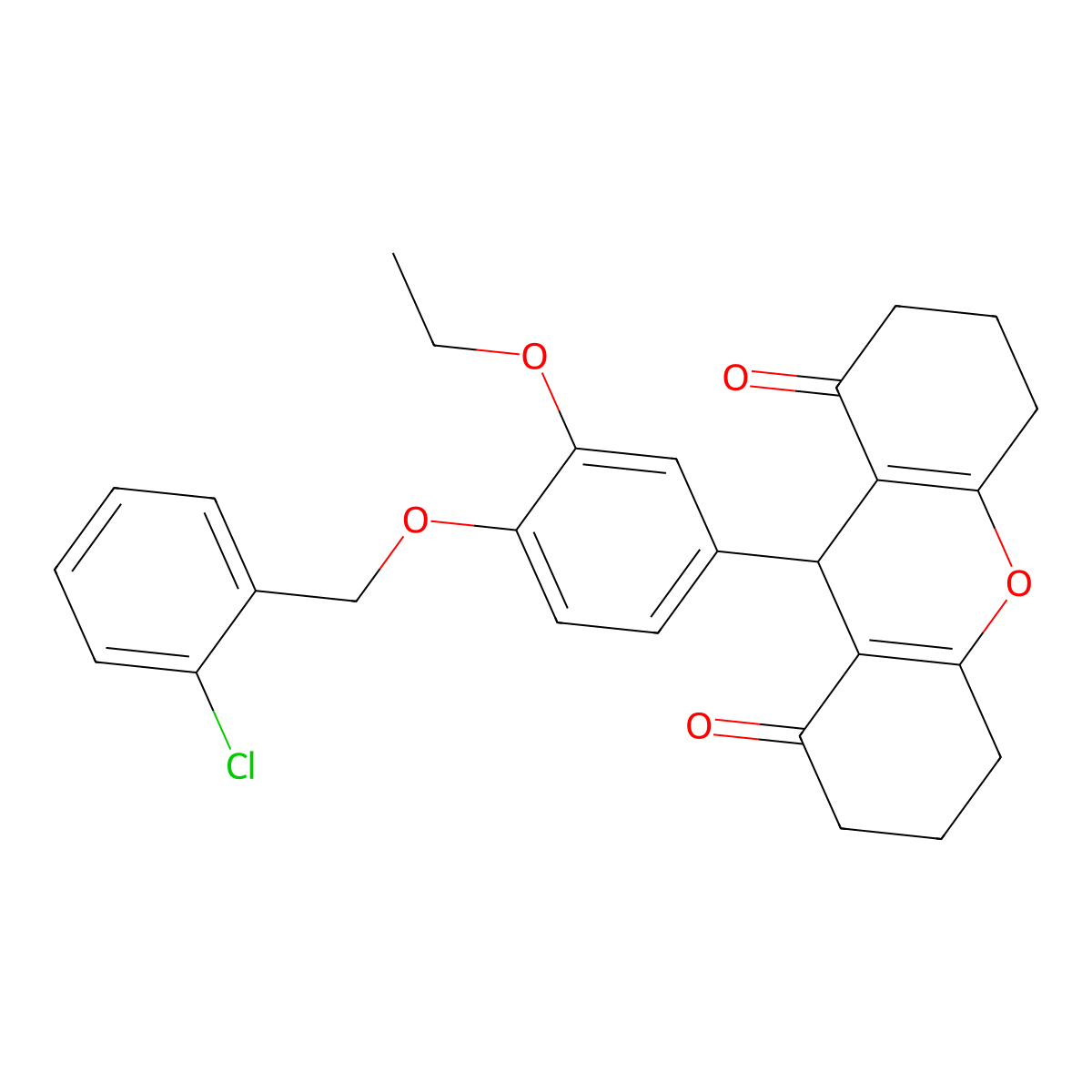 9-[4-[(2-chlorophenyl)methoxy]-3-ethoxyphenyl]-3,4,5,6,7,9-hexahydro-2H-xanthene-1,8-dione molecular structure, CAS 433943-69-2