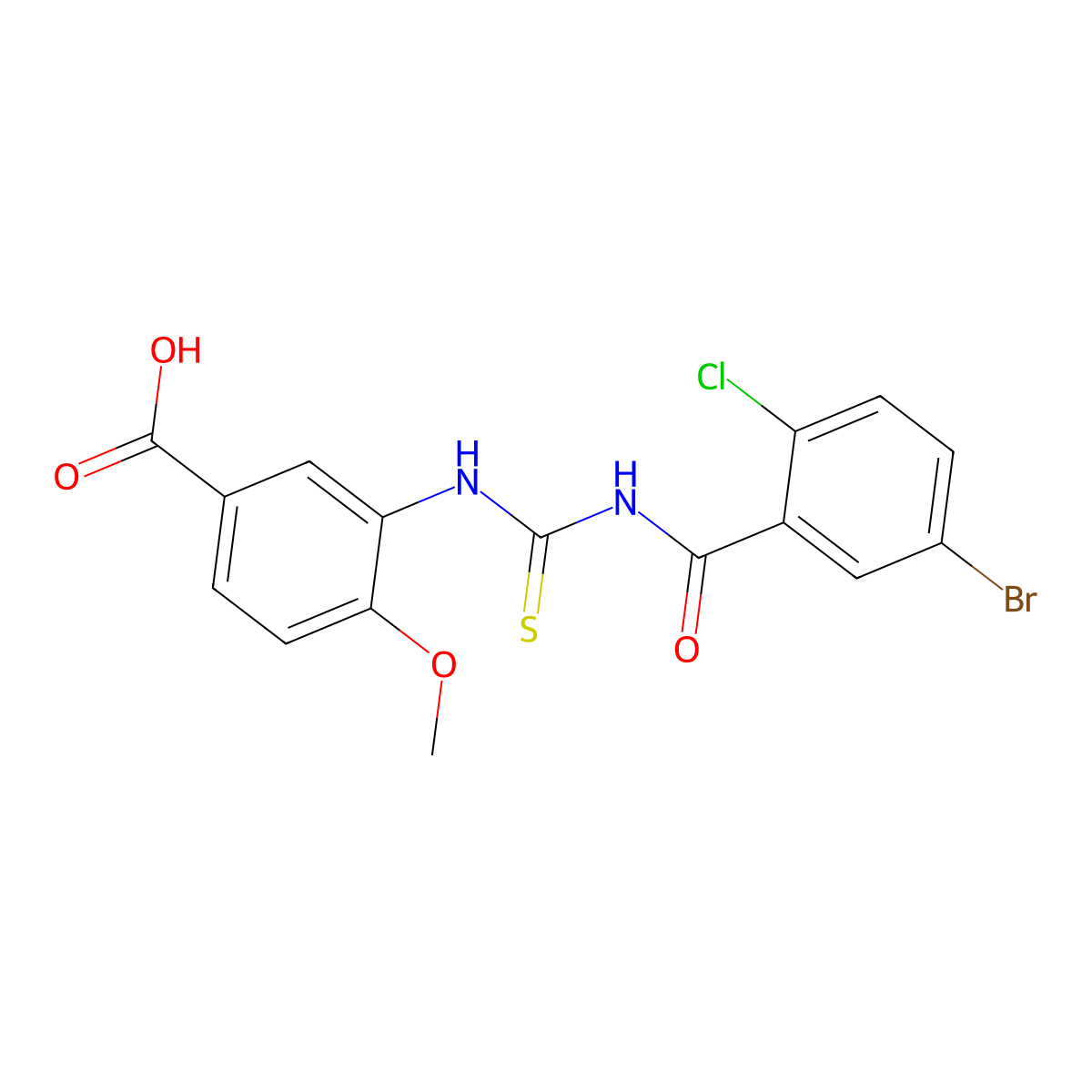 3-({[(5-Bromo-2-chlorophenyl)carbonyl]carbamothioyl}amino)-4-methoxybenzoic acid molecular structure, CAS 433943-70-5