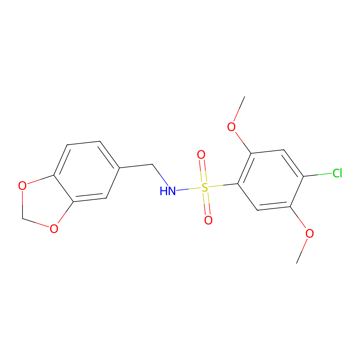 N-Benzo[1,3]dioxol-5-ylmethyl-4-chloro-2,5-dimethoxy-benzenesulfonamide molecular structure, CAS 433943-81-8