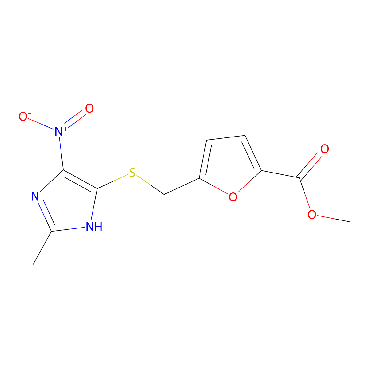 methyl 5-[(2-methyl-5-nitro-1H-imidazol-4-yl)sulfanylmethyl]furan-2-carboxylate molecular structure, CAS 433944-19-5