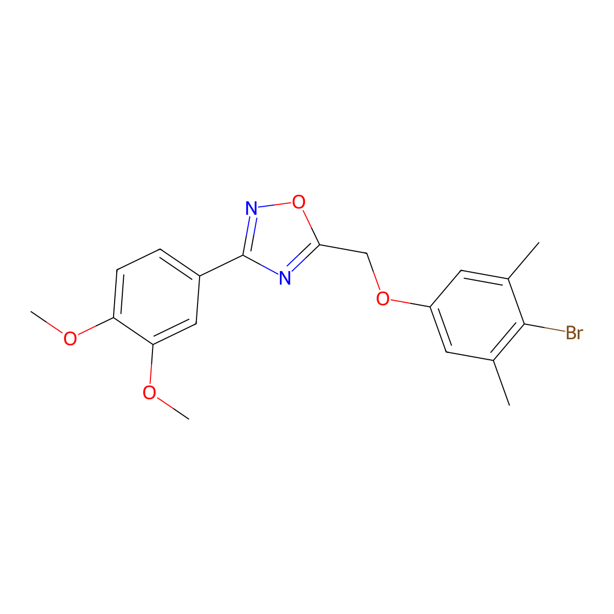 5-[(4-Bromo-3,5-dimethylphenoxy)methyl]-3-(3,4-dimethoxyphenyl)-1,2,4-oxadiazole molecular structure, CAS 433944-34-4