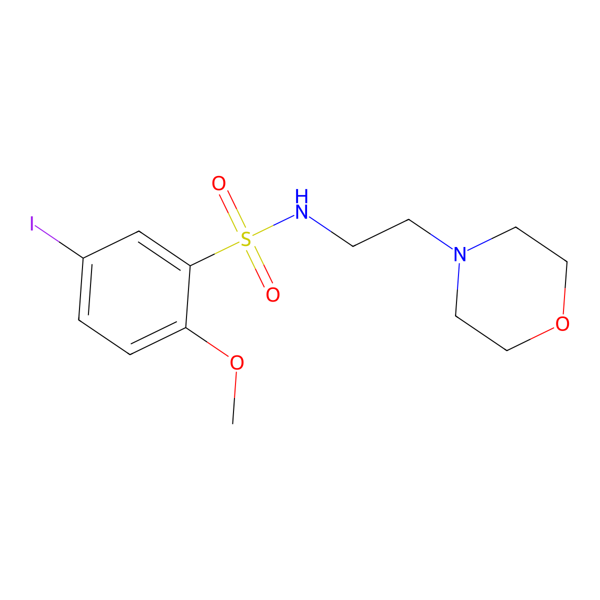 5-iodo-2-methoxy-N-(2-morpholin-4-ylethyl)benzenesulfonamide molecular structure, CAS 433944-39-9