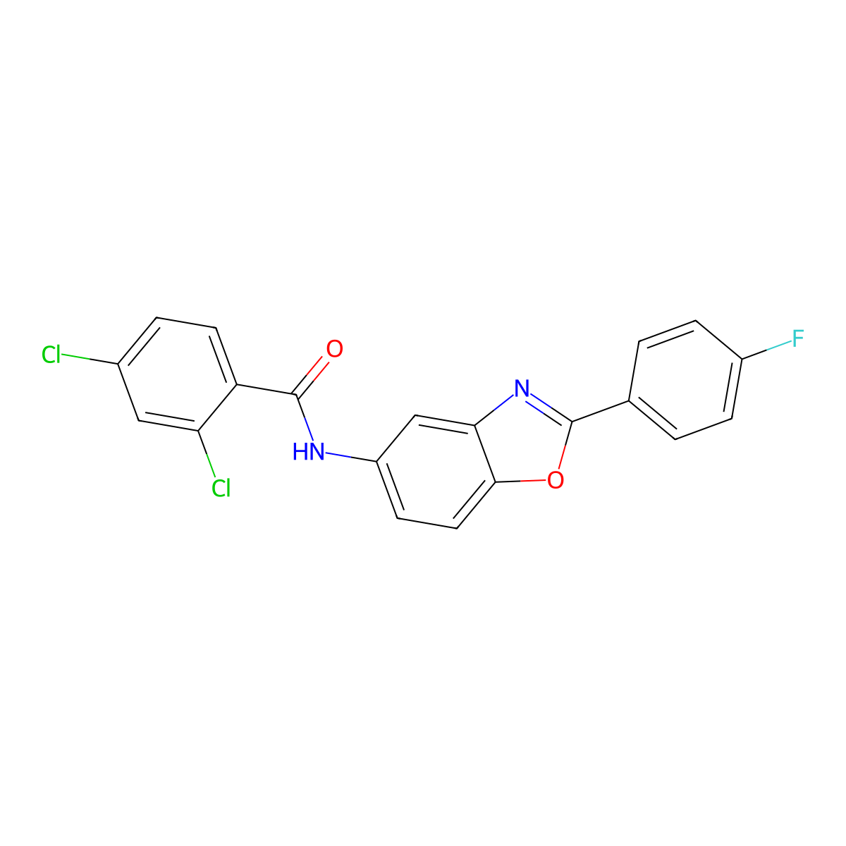 2,4-dichloro-N-[2-(4-fluorophenyl)-1,3-benzoxazol-5-yl]benzamide molecular structure, CAS 433944-47-9