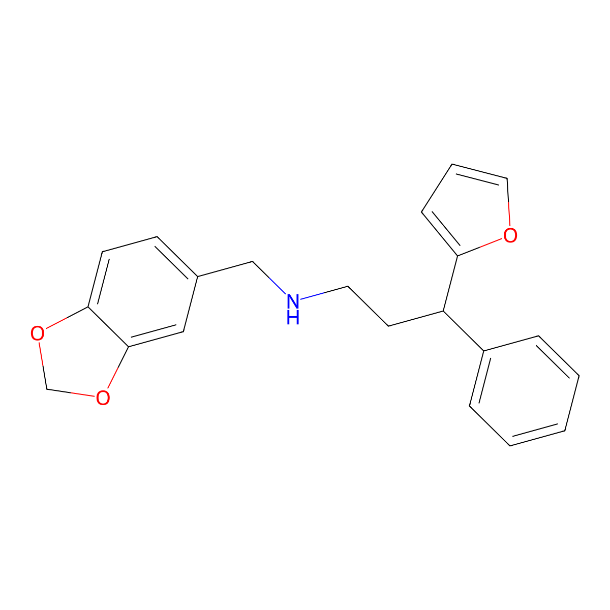 N-(1,3-benzodioxol-5-ylmethyl)-3-(furan-2-yl)-3-phenylpropan-1-amine molecular structure, CAS 433944-61-7