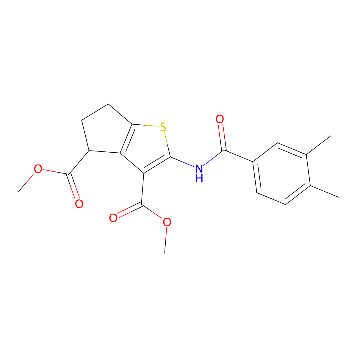 dimethyl 2-[(3,4-dimethylbenzoyl)amino]-5,6-dihydro-4H-cyclopenta[b]thiophene-3,4-dicarboxylate molecular structure, CAS 433944-88-8