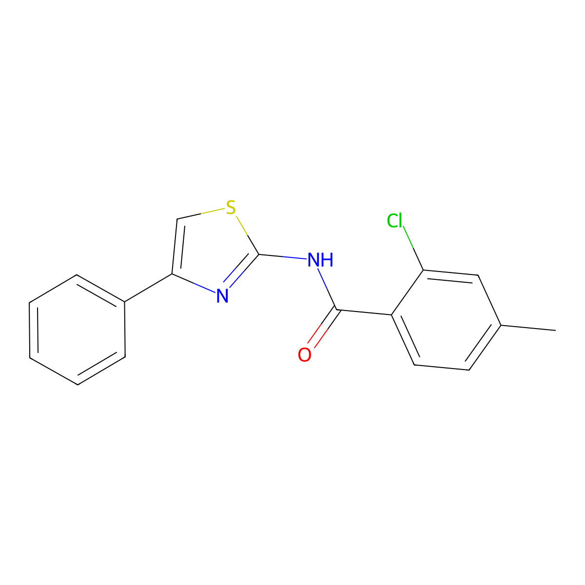 2-chloro-4-methyl-N-(4-phenyl-1,3-thiazol-2-yl)benzamide molecular structure, CAS 433944-95-7