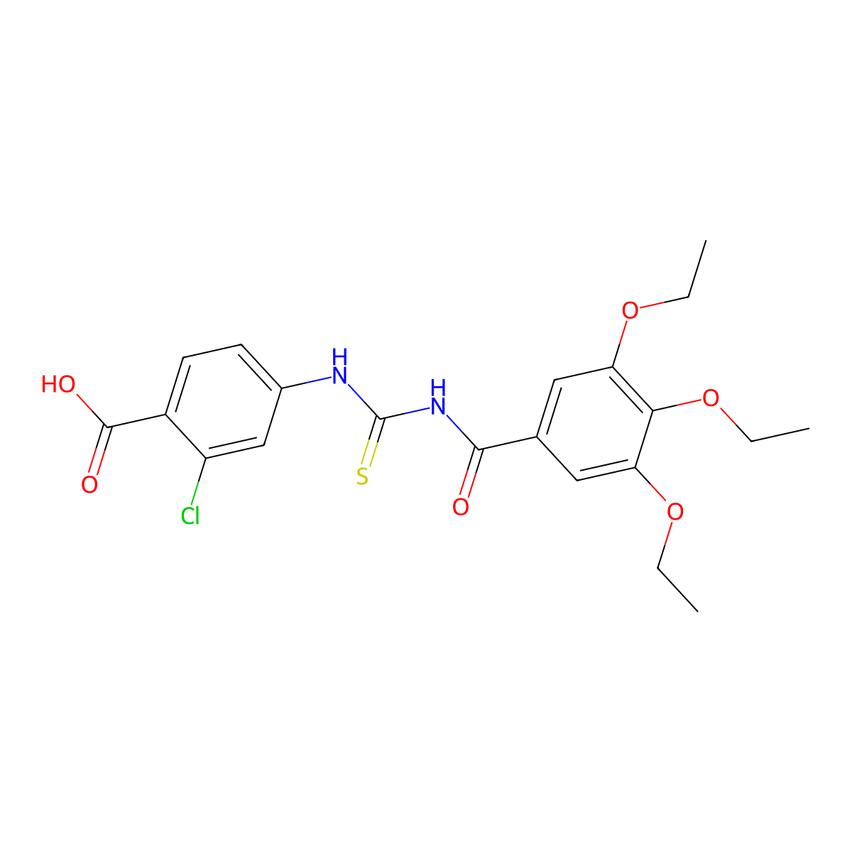 2-Chloro-4-(3-(3,4,5-triethoxybenzoyl)thioureido)benzoic acid molecular structure, CAS 433945-16-5