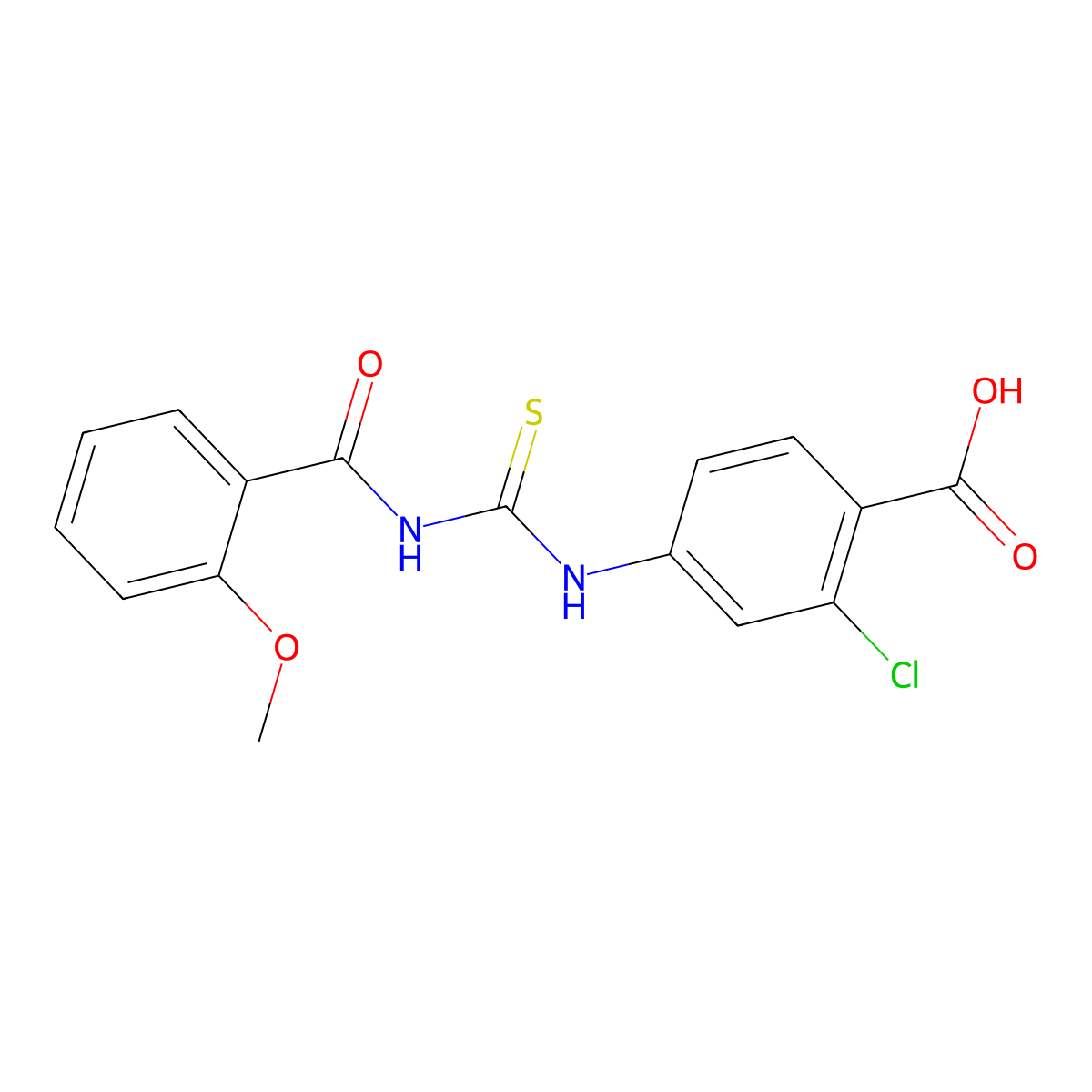 2-Chloro-4-(3-(2-methoxybenzoyl)thioureido)benzoic acid molecular structure, CAS 433945-25-6