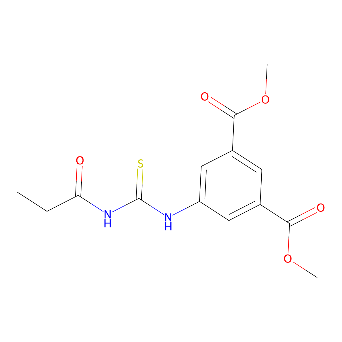 Dimethyl 5-[(propanoylcarbamothioyl)amino]benzene-1,3-dicarboxylate molecular structure, CAS 433945-32-5