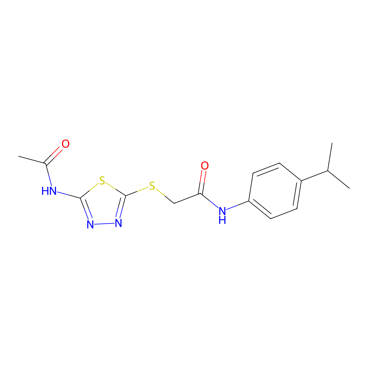 2-[(5-acetamido-1,3,4-thiadiazol-2-yl)sulfanyl]-N-(4-propan-2-ylphenyl)acetamide molecular structure, CAS 433945-58-5