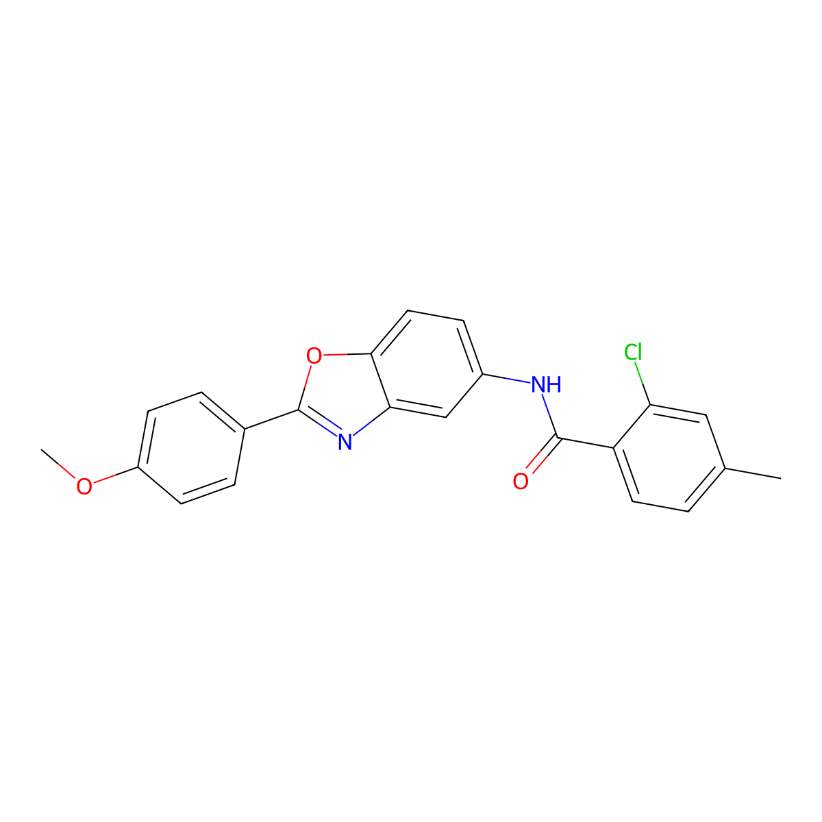 2-chloro-N-[2-(4-methoxyphenyl)-1,3-benzoxazol-5-yl]-4-methylbenzamide molecular structure, CAS 433946-07-7