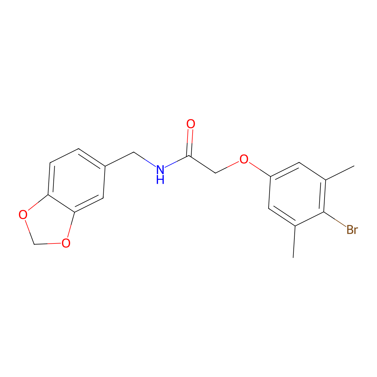 N-(1,3-benzodioxol-5-ylmethyl)-2-(4-bromo-3,5-dimethylphenoxy)acetamide molecular structure, CAS 433946-16-8