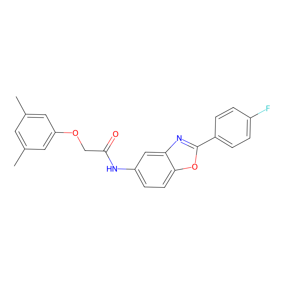 2-(3,5-dimethylphenoxy)-N-[2-(4-fluorophenyl)-1,3-benzoxazol-5-yl]acetamide molecular structure, CAS 433946-46-4