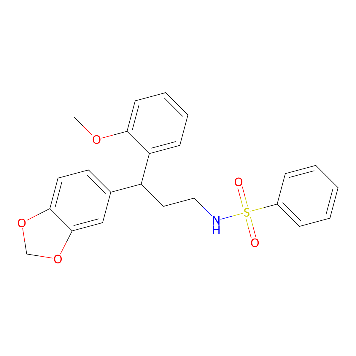 N-[3-(1,3-benzodioxol-5-yl)-3-(2-methoxyphenyl)propyl]benzenesulfonamide molecular structure, CAS 433946-52-2