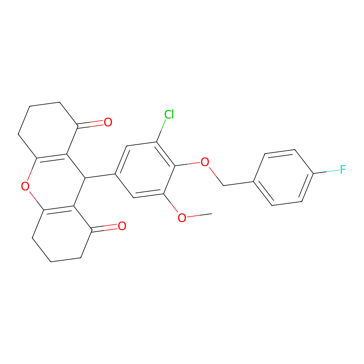 9-[3-chloro-4-[(4-fluorophenyl)methoxy]-5-methoxyphenyl]-3,4,5,6,7,9-hexahydro-2H-xanthene-1,8-dione molecular structure, CAS 433946-58-8