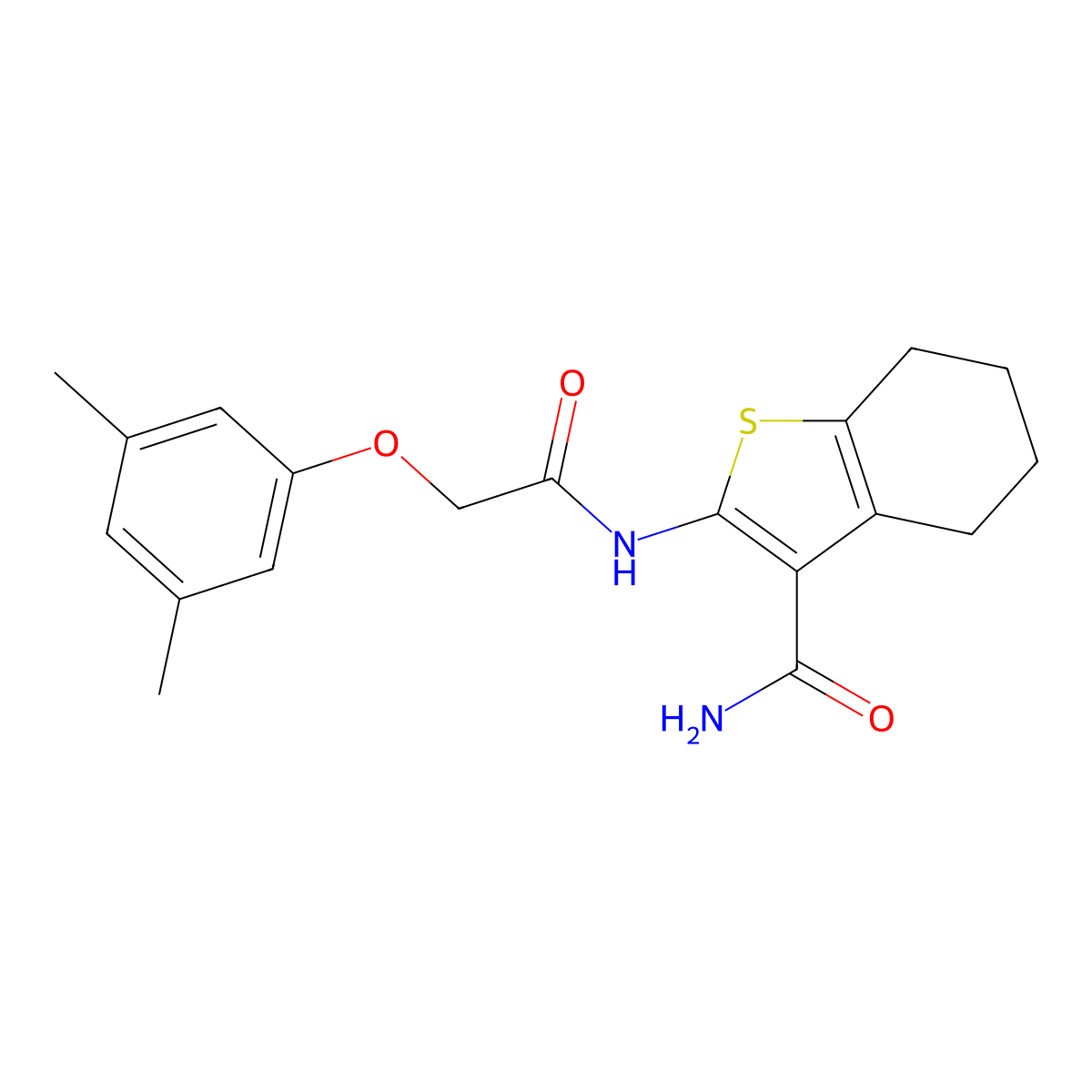2-{[(3,5-Dimethylphenoxy)acetyl]amino}-4,5,6,7-tetrahydro-1-benzothiophene-3-carboxamide molecular structure, CAS 433947-25-2